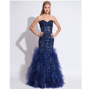 JOVANI 1531 SIZE 10 NAVY LONG MERMAID STRAPLESS